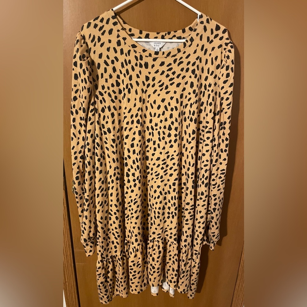 Crown & Ivy Tan 4XL Plus Leopard Print Tunic/Dress